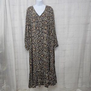 Canyon Retreat Dress Maxi Floral Black Gray Boho Cottage 3X NWOT